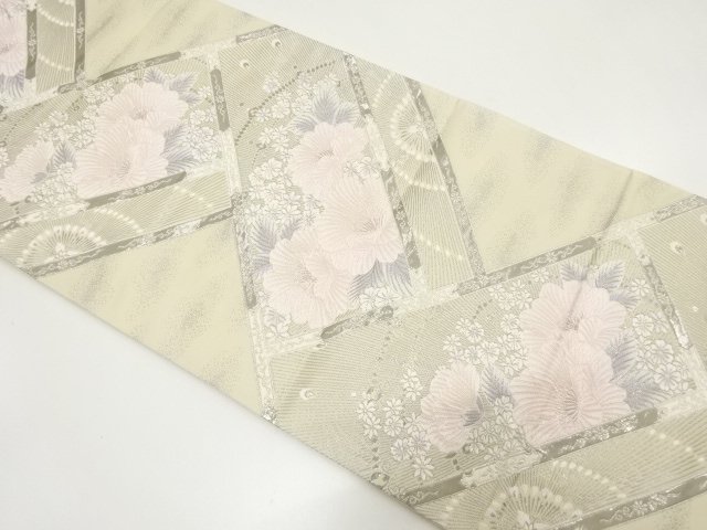 桧垣に花模様織り出し　袋帯